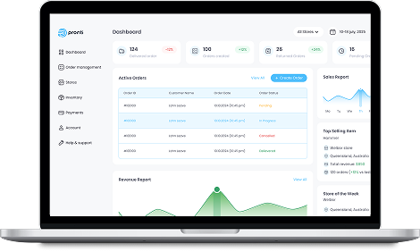 Pronti dashboard interface displayed on laptop
